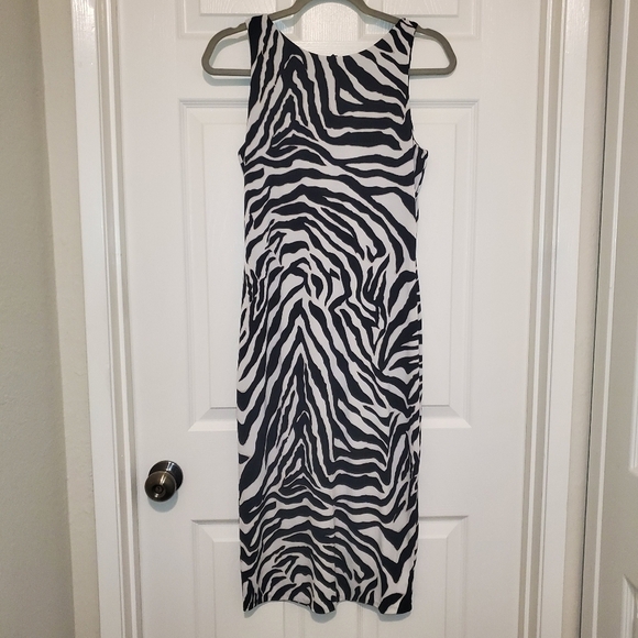 WHBM Zebra Lace-Up Back Body-con Knit Dress Sz S - Picture 1 of 11